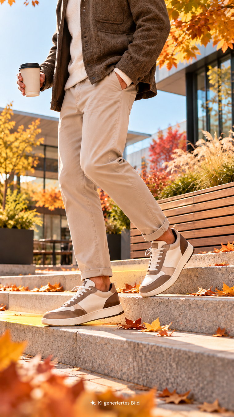 Mann im herbstlichen Outfit mit modischen Herrenschuhen von Schuh Eggers